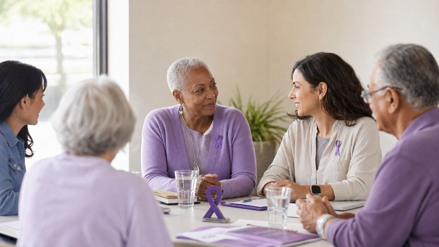 Cancer PALS community support gathering around a resource table